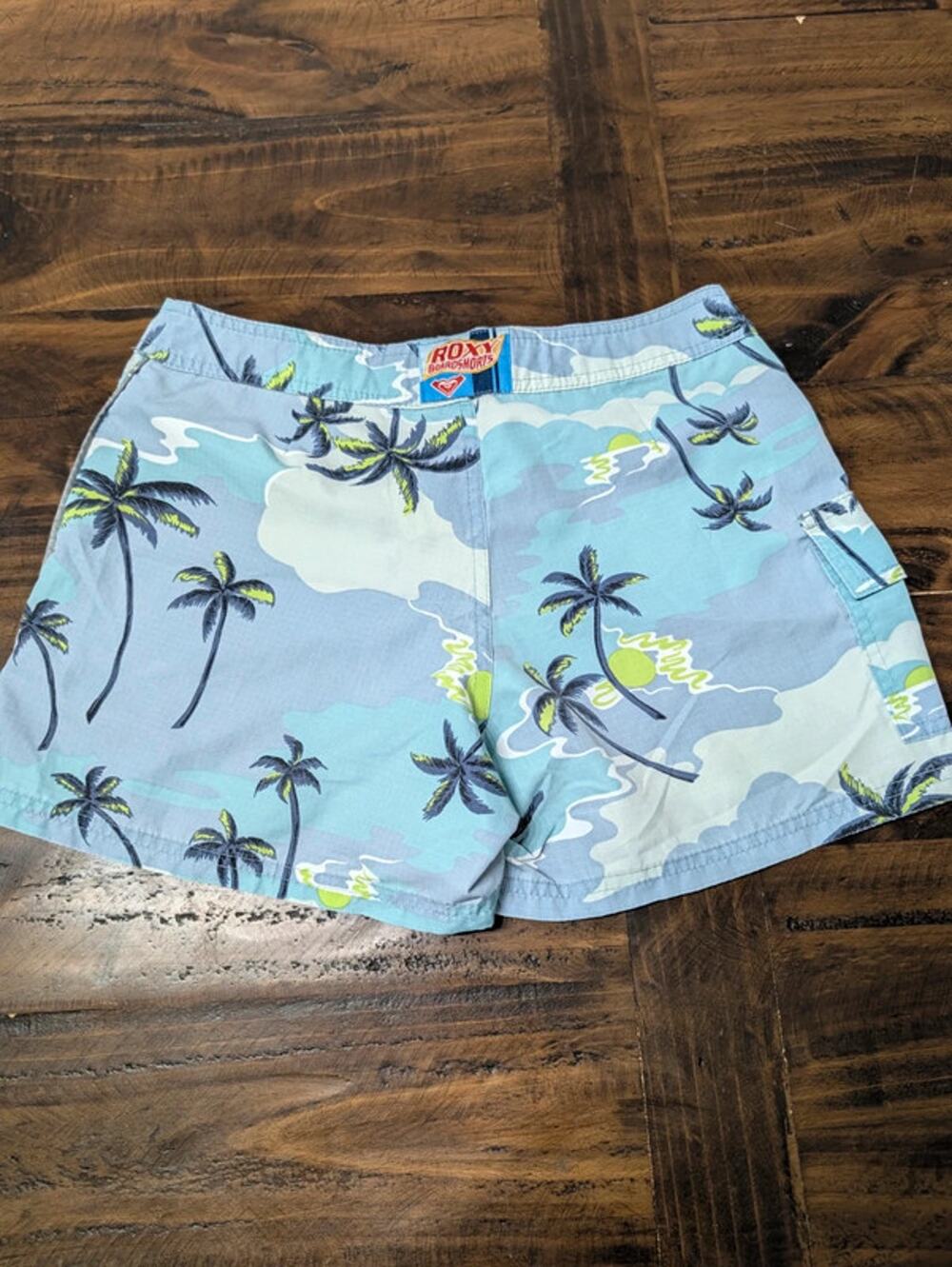 Vintage Roxy Quiksilver shorts Blue Palm Tree Board Shorts junior Size 3